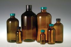 Amber Boston Round Bottles with Thermoset F217 & PTFE Lined Cap - 32oz